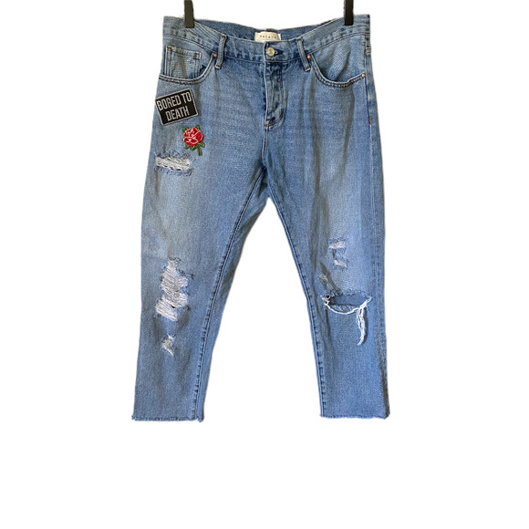 Pacsun High Rise Distressed Patch Work Girlfriend Jeans 29 - Picture 2 of 12